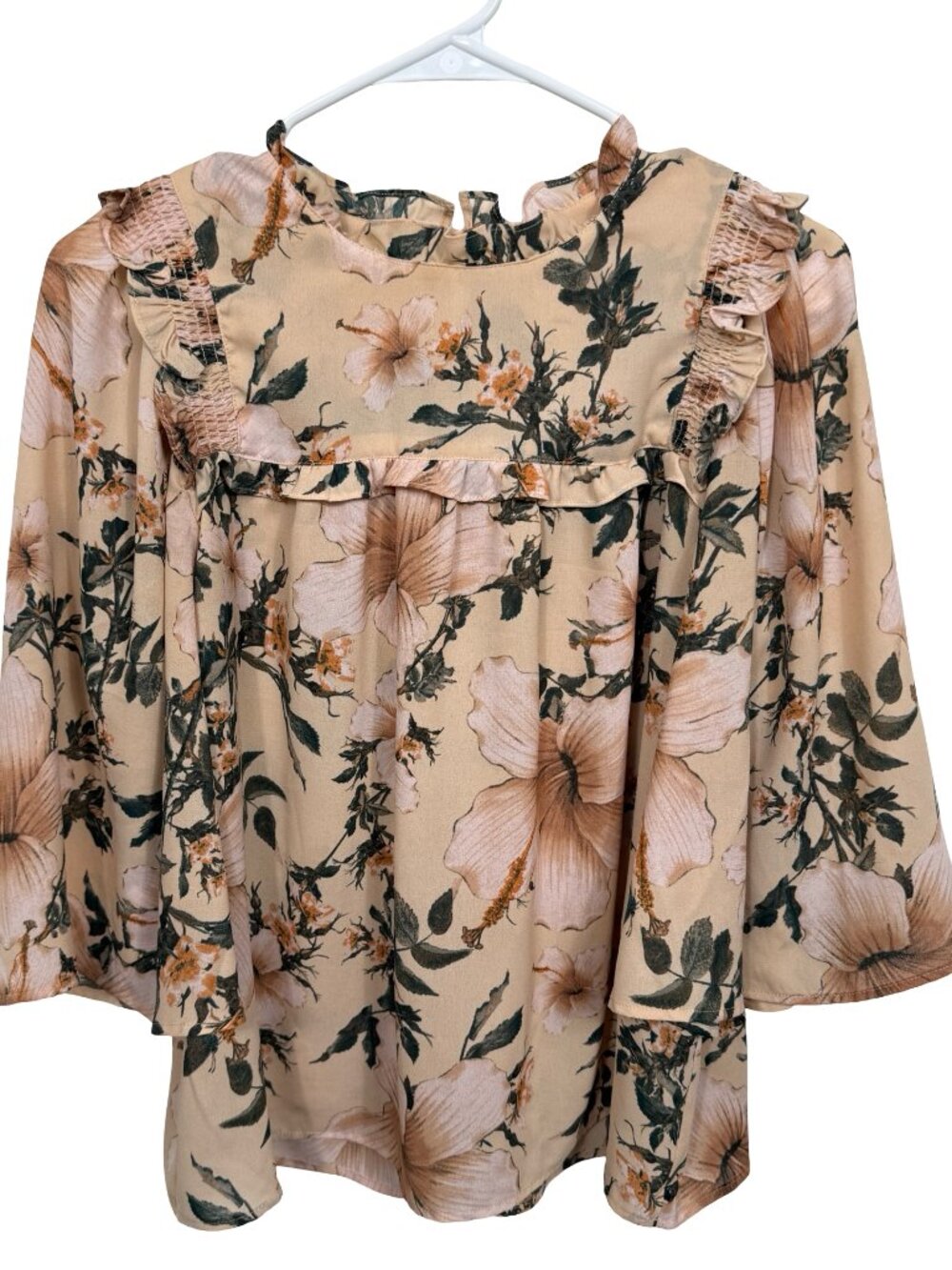 Happy X Nature Top Blouse Womens Small Peach Beige Floral Flare Boho Cottagecore